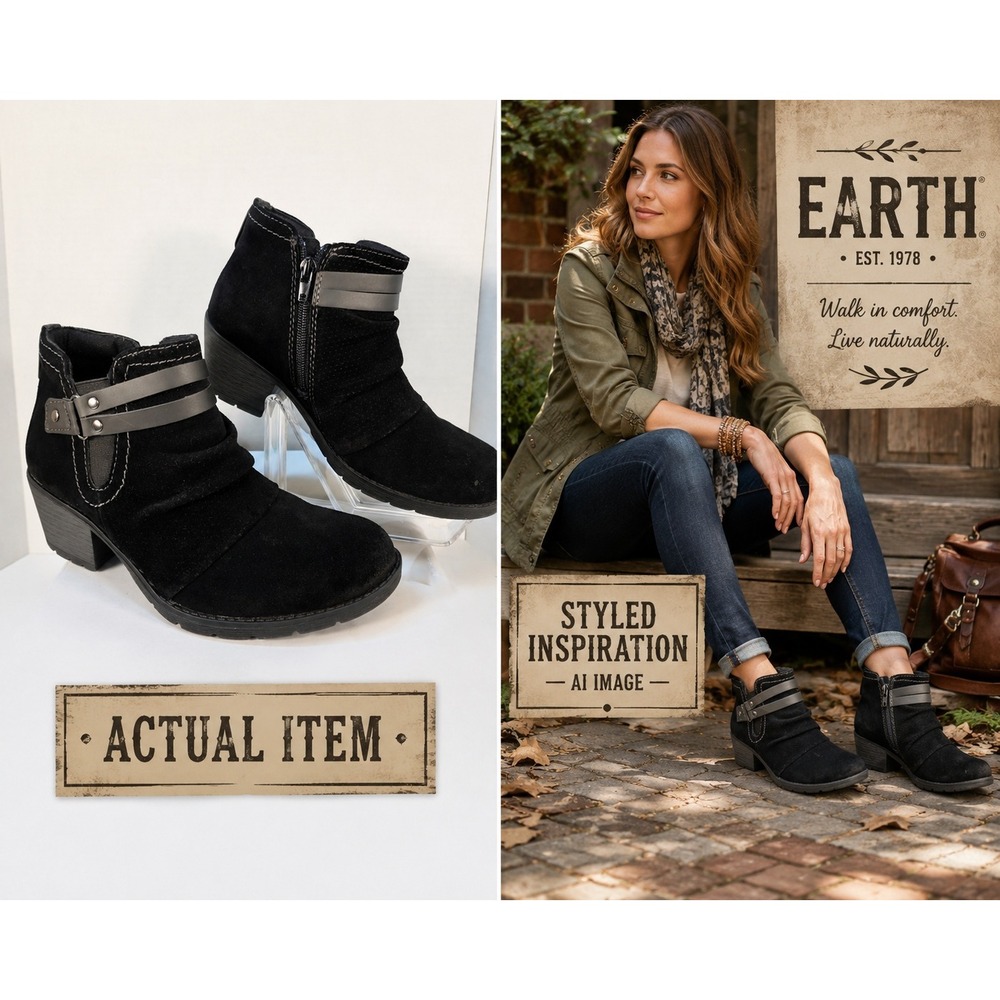 Earth Origins Odel Bootie Women Ankle Boot Suede Black 8 EUC Boho Gorpcoreoho